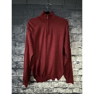 Cezani‎ Sweater Mens Large Red Quarter Zip Pullover Merino Wool Made in Italy